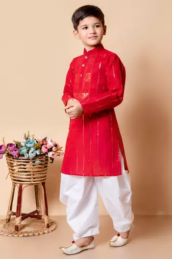 Nfc creation embroidery and sequins work cotton kurta and patiyala set for boys