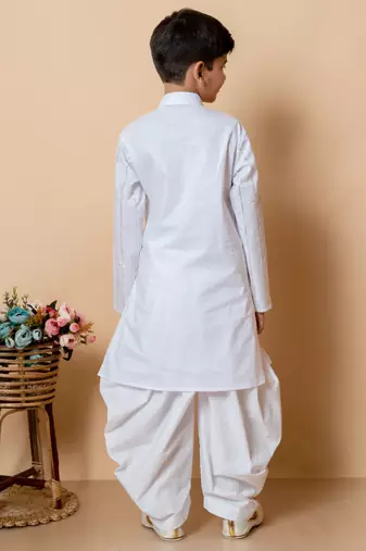 embroidery and sequins work cotton kurta and patiyala set for boys