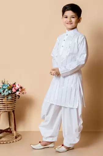 embroidery and sequins work cotton kurta and patiyala set for boys