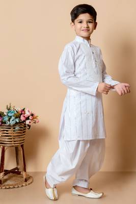 embroidery and sequins work cotton kurta and patiyala set for boys 4