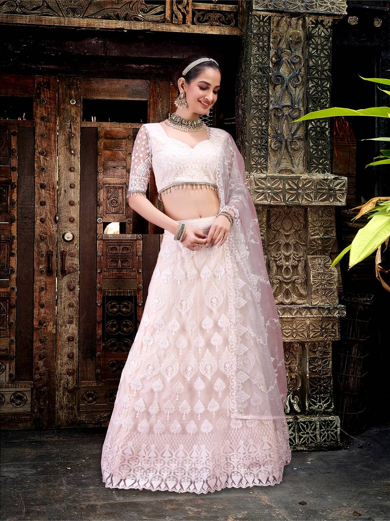 Women's White Beautiful Thred Sequence Work Lehenga Choli for women Designer, NewBridal, Bollywood Free Size