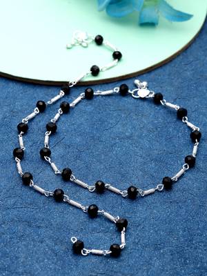 Sasha oxidized german silver payal anklets pair with black stone beads 1