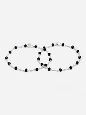 Sasha oxidized german silver payal anklets pair with black stone beads 3