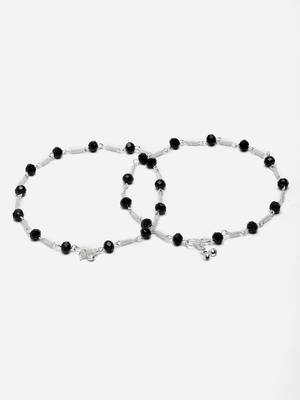 Sasha oxidized german silver payal anklets pair with black stone beads 4
