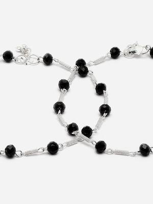 Sasha oxidized german silver payal anklets pair with black stone beads 5