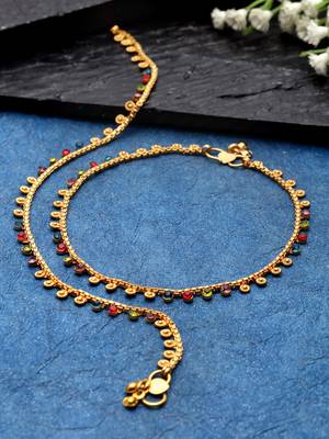 Sasha multicolor stone studded gold-plated anklet pair 1