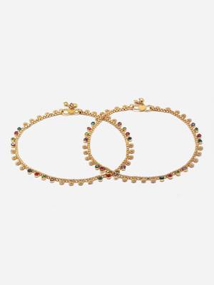 Sasha multicolor stone studded gold-plated anklet pair 3