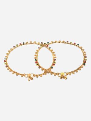 Sasha multicolor stone studded gold-plated anklet pair 4