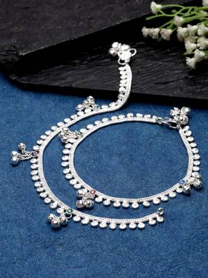 Sasha silver-plated payal anklet pair with s-hook closure 1