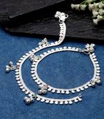 Sasha silver-plated payal anklet pair with s-hook closure
