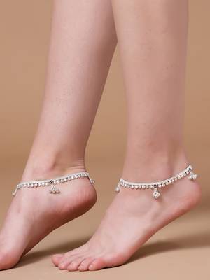 Sasha silver-plated payal anklet pair with s-hook closure 2