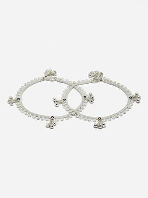 Sasha silver-plated payal anklet pair with s-hook closure 3