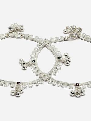 Sasha silver-plated payal anklet pair with s-hook closure 5
