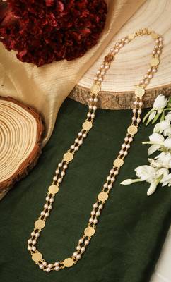 Gold-Plated Necklace with White Beads 1