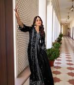 Black embroidered semi sttiched anarkali suit