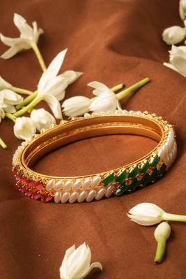 Set of 2 White, Green & Ruby Stone Studded Bangles 1