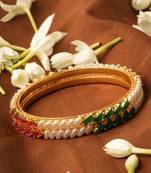 Set of 2 White, Green & Ruby Stone Studded Bangles