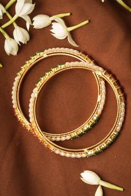 Set of 2 White, Green & Ruby Stone Studded Bangles 3