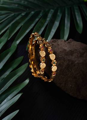 Traditional Gold Plated Coin Shape Laxmi Design Bangle Set of 2 1