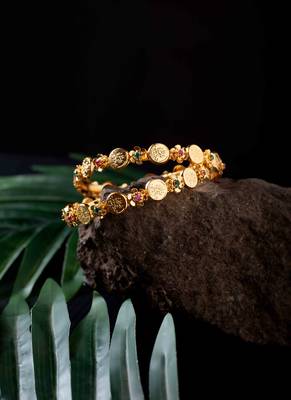 Traditional Gold Plated Coin Shape Laxmi Design Bangle Set of 2 2