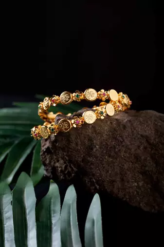 Traditional Gold Plated Coin Shape Laxmi Design Bangle Set of 2