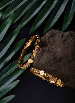 Traditional Gold Plated Coin Shape Laxmi Design Bangle Set of 2 3