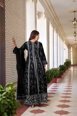 Black embroidered semi sttiched anarkali suit 2