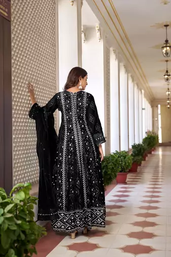 Black embroidered semi sttiched anarkali suit