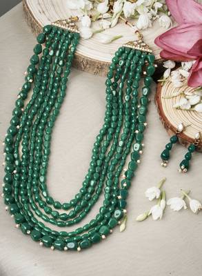 Classiques Brass Plated Alloy Layered Green Stone Necklace Set 2