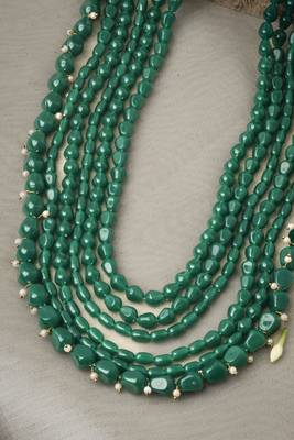 Classiques Brass Plated Alloy Layered Green Stone Necklace Set 3