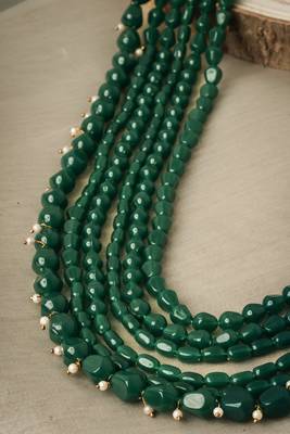 Classiques Brass Plated Alloy Layered Green Stone Necklace Set 4