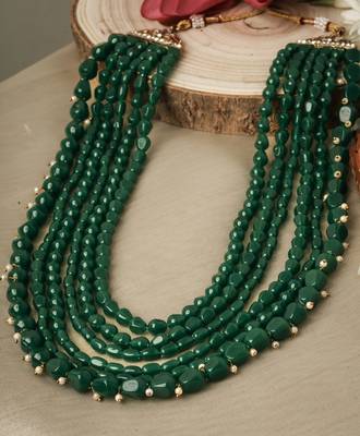 Classiques Brass Plated Alloy Layered Green Stone Necklace Set 5