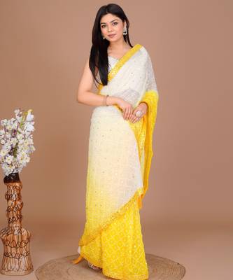 Lemon yellow Georgette Fabric Saree WITH UN-STITCHED BLOUSE 1