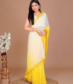 Lemon yellow Georgette Fabric Saree WITH UN-STITCHED BLOUSE