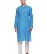 Paroksh men blue indie prints handloom cotton kurta