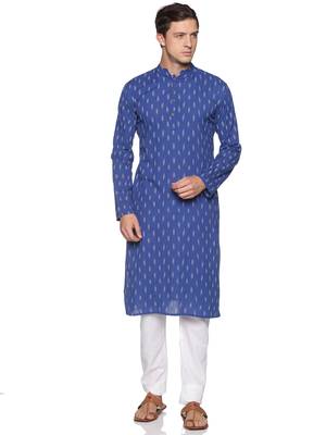 Paroksh woven design mandarin collar pure cotton kurta 1