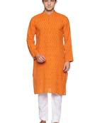 Paroksh woven design mandarin collar pure cotton kurta