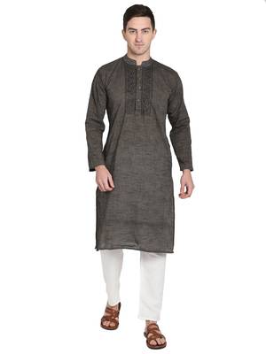 Paroksh men grey thread work handloom kurta 1