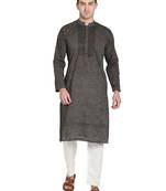 Paroksh men grey thread work handloom kurta