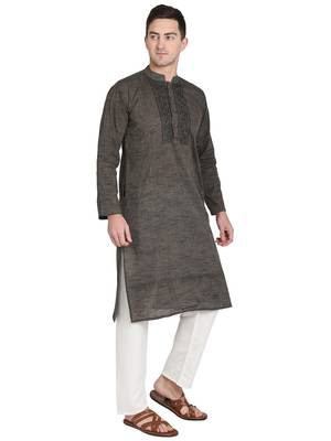 Paroksh men grey thread work handloom kurta 2