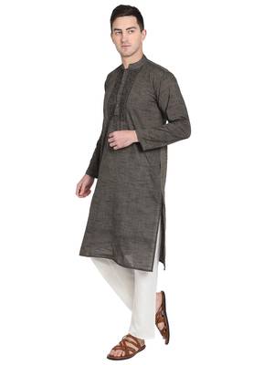 Paroksh men grey thread work handloom kurta 3