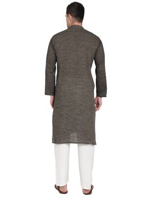 Paroksh men grey thread work handloom kurta 4
