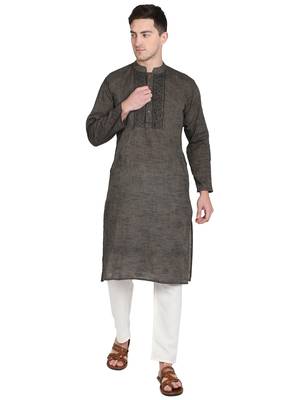 Paroksh men grey thread work handloom kurta 5
