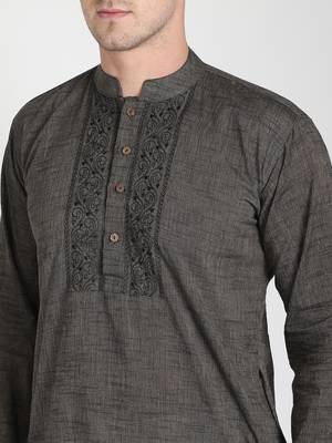 Paroksh men grey thread work handloom kurta 6