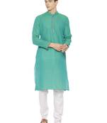 Paroksh men sea green & yellow woven design straight kurta