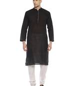 Paroksh men black cotton long solid kurta