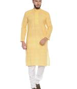 Paroksh men yellow dobby straight cotton kurta