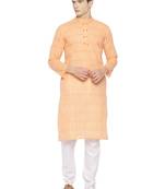 Paroksh men peach-coloured pastels dobby kurta