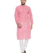 Paroksh men pink solid cotton dual button straight kurta