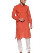 Paroksh men red solid cotton straight kurta